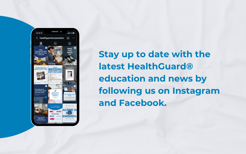 Smartphone displaying HealthGuard Instagram feed next to text encouraging social media follow
